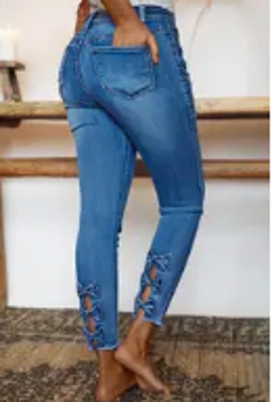NWT Flemigals Raw Hem Cut Out Bow Tie Mid Waist Crop Skinny Jeans Sz L